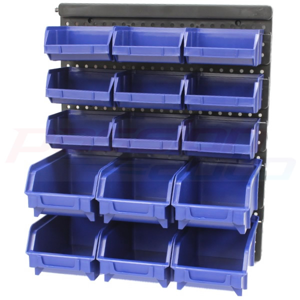 15PCE WALL MOUNT PLASTIC STORAGE BIN/TUB KIT BINS